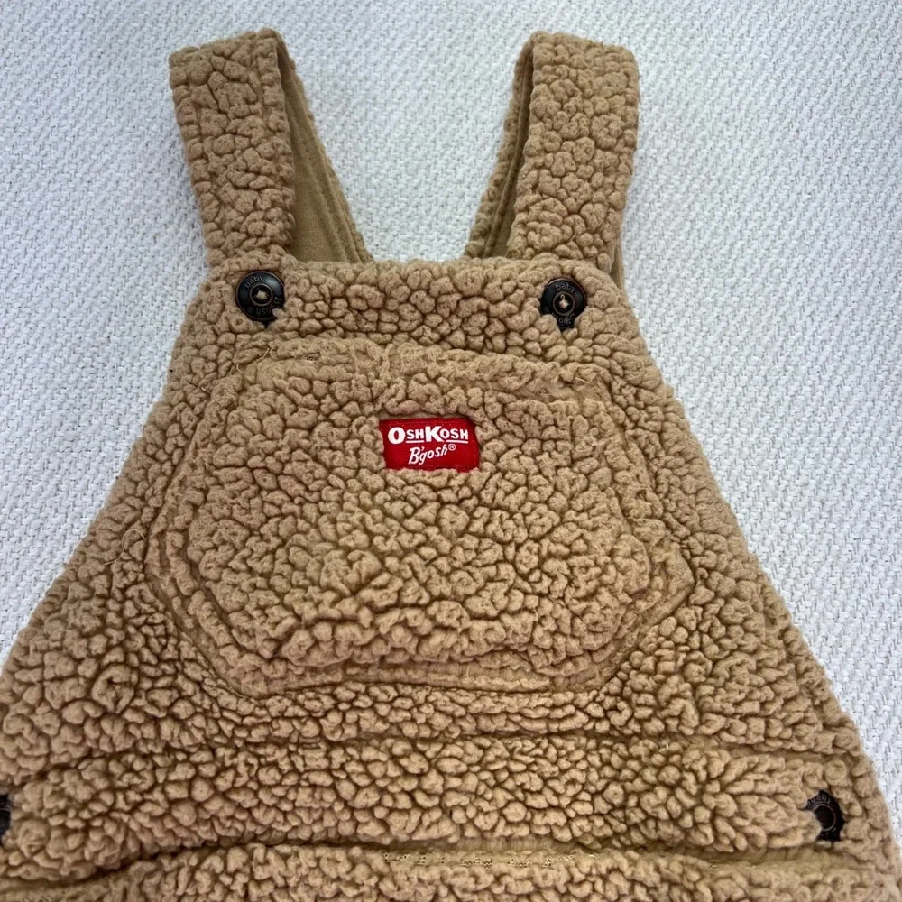 OshKosh B'gosh Baby Teddy Fleece Vestback Overalls Baby 12M Brown Teddy Bibs
